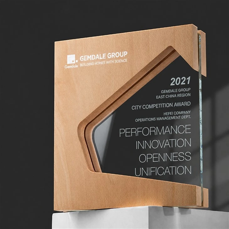 Wooden Base Crystal Award Plaque
